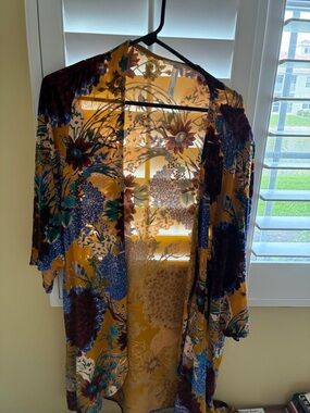 Floreat Mustard Yellow Floral Sheer Kimono